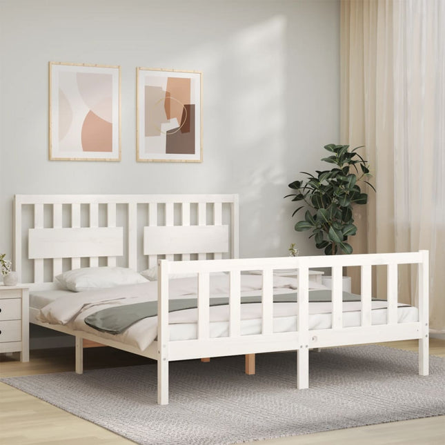 Bedframe Met Hoofdbord Massief Hout 160 x 200 cm Wit