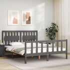 Bedframe Met Hoofdbord Massief Hout 160 x 200 cm Grijs