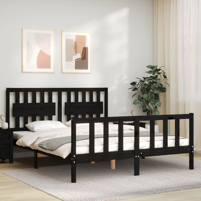 Bedframe Met Hoofdbord Massief Hout 160 x 200 cm Zwart