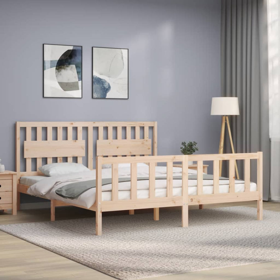 Bedframe met hoofdbord massief hout 6 FT Super King Size 180 x 200 cm Naturel