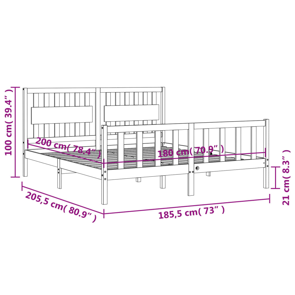 Bedframe met hoofdbord massief hout 6 FT Super King Size 180 x 200 cm Naturel