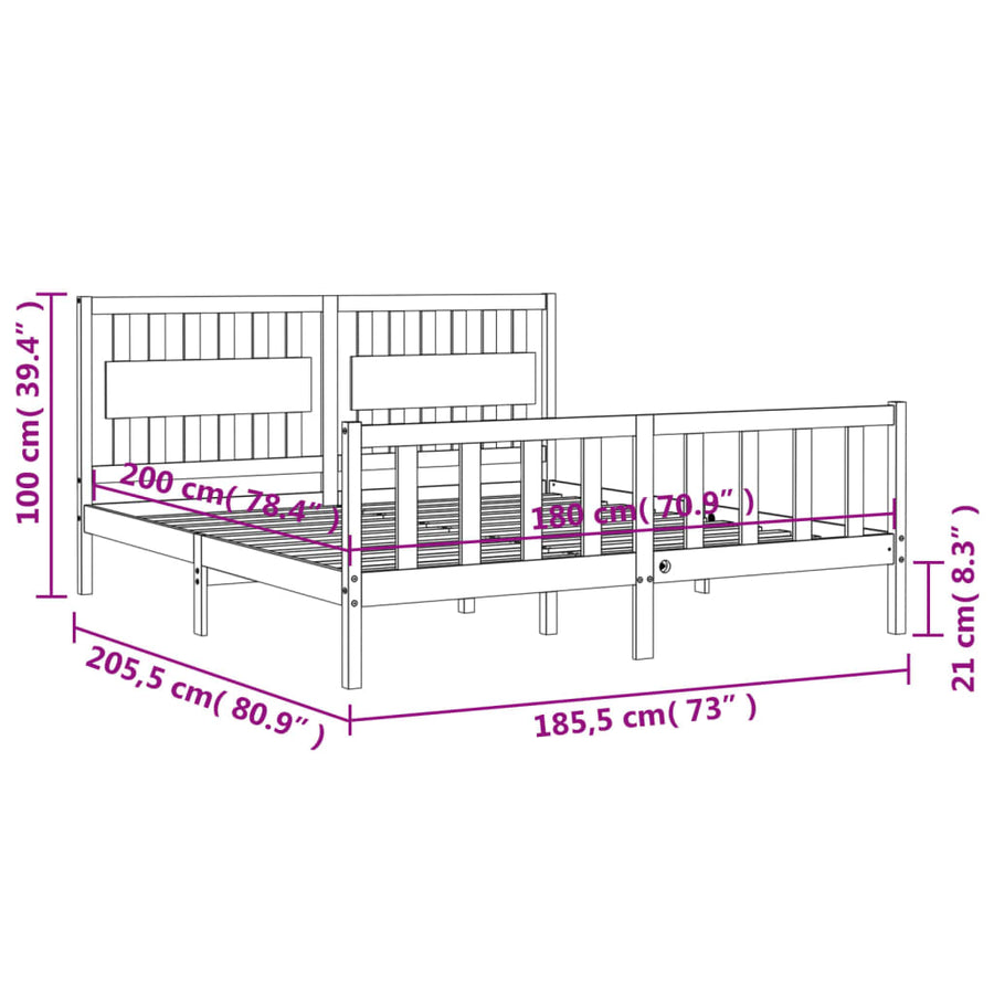 Bedframe met hoofdbord massief hout 6 FT Super King Size 180 x 200 cm Naturel