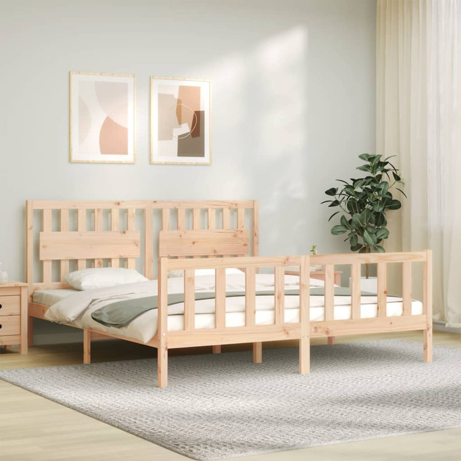 Bedframe met hoofdbord massief hout 6 FT Super King Size 180 x 200 cm Naturel