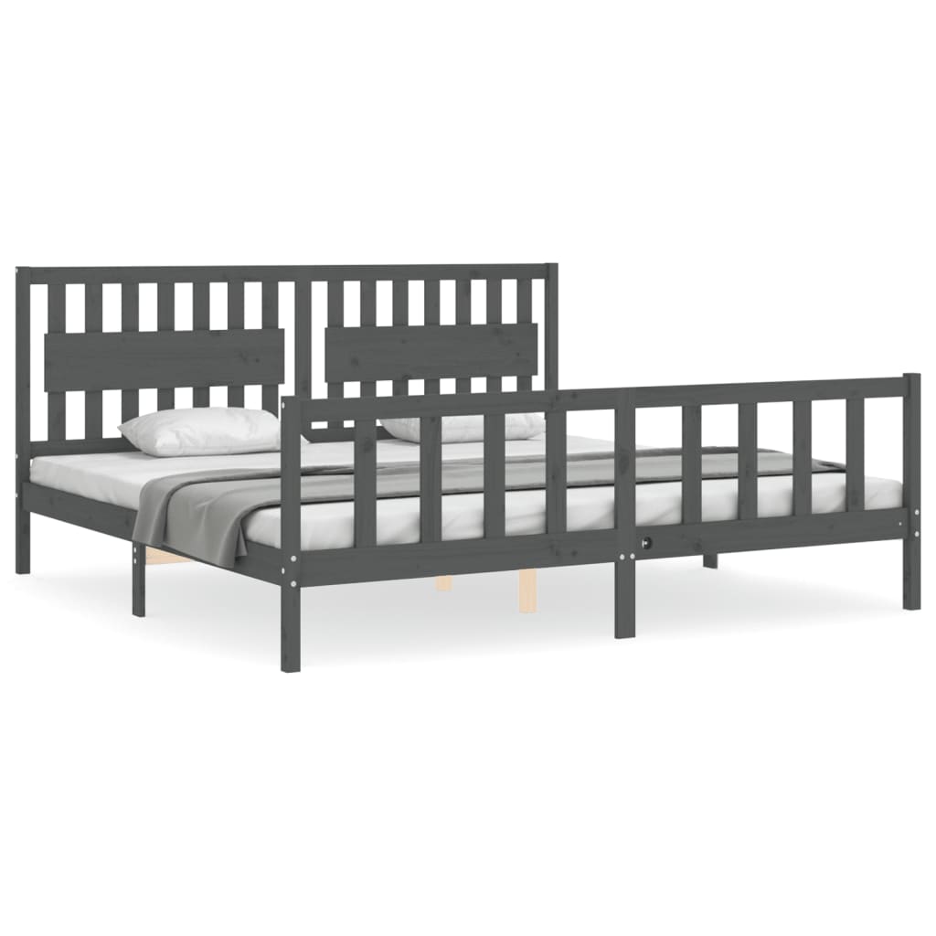 Bedframe Met Hoofdbord Massief Hout 200 x 200 cm Grijs