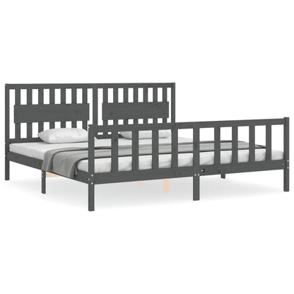 Bedframe Met Hoofdbord Massief Hout 200 x 200 cm Grijs