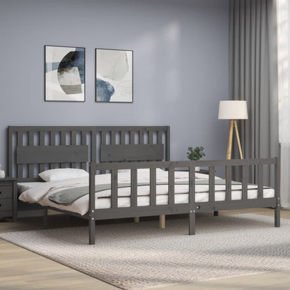 Bedframe Met Hoofdbord Massief Hout 200 x 200 cm Grijs