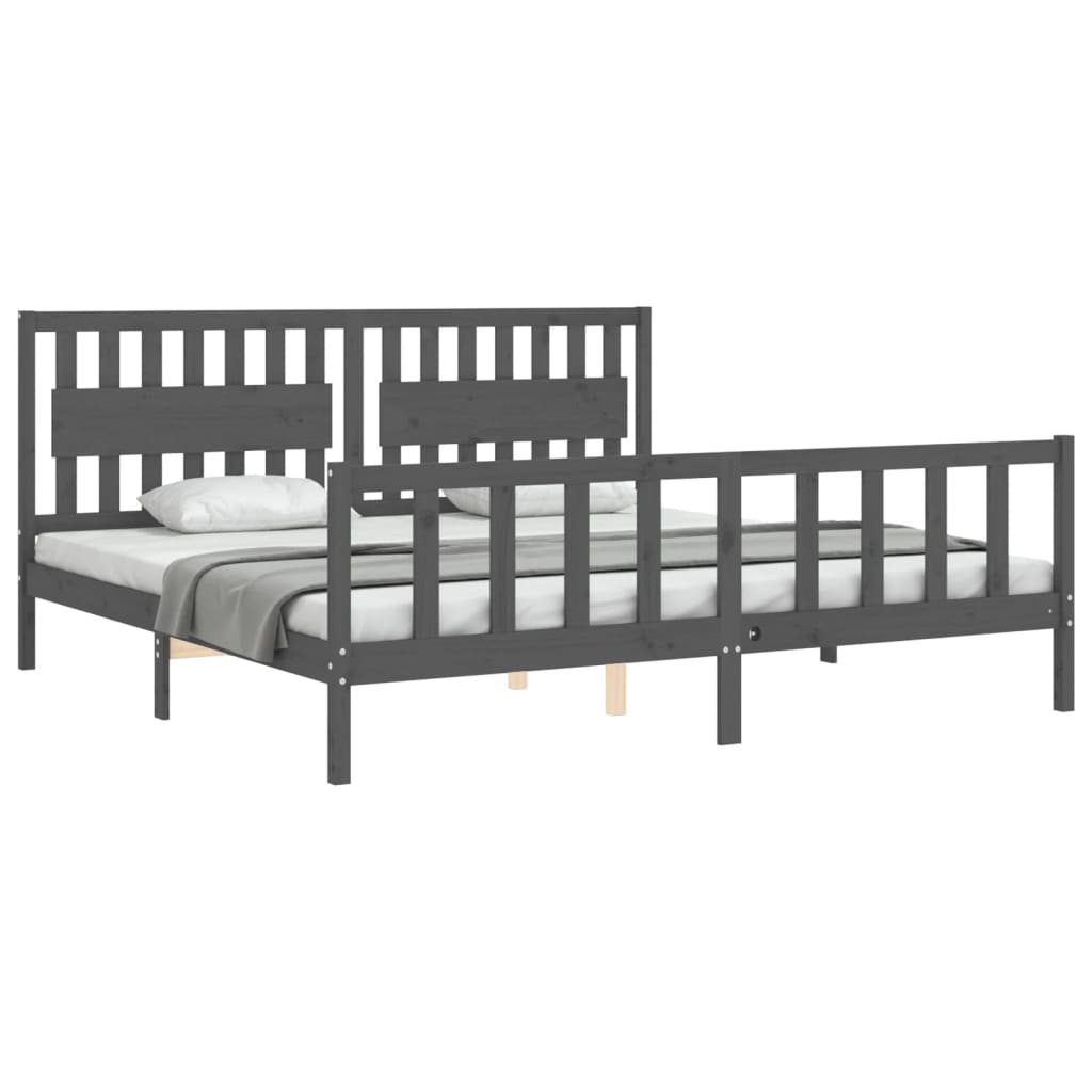 Bedframe Met Hoofdbord Massief Hout 200 x 200 cm Grijs
