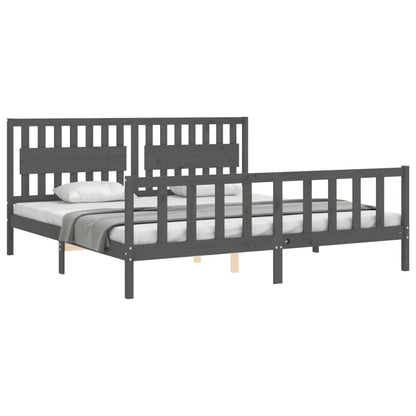 Bedframe Met Hoofdbord Massief Hout 200 x 200 cm Grijs