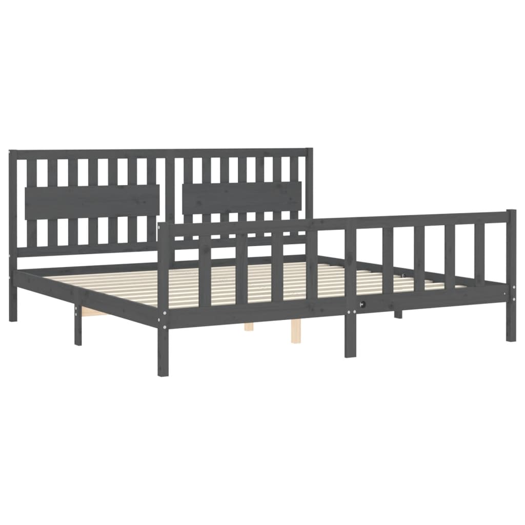 Bedframe Met Hoofdbord Massief Hout 200 x 200 cm Grijs