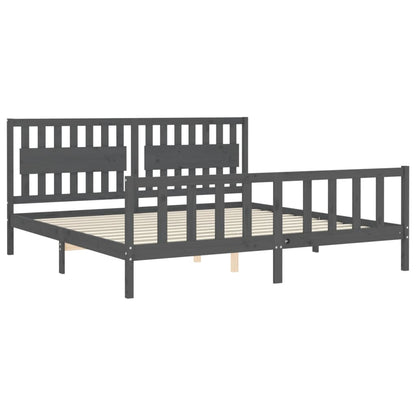 Bedframe Met Hoofdbord Massief Hout 200 x 200 cm Grijs