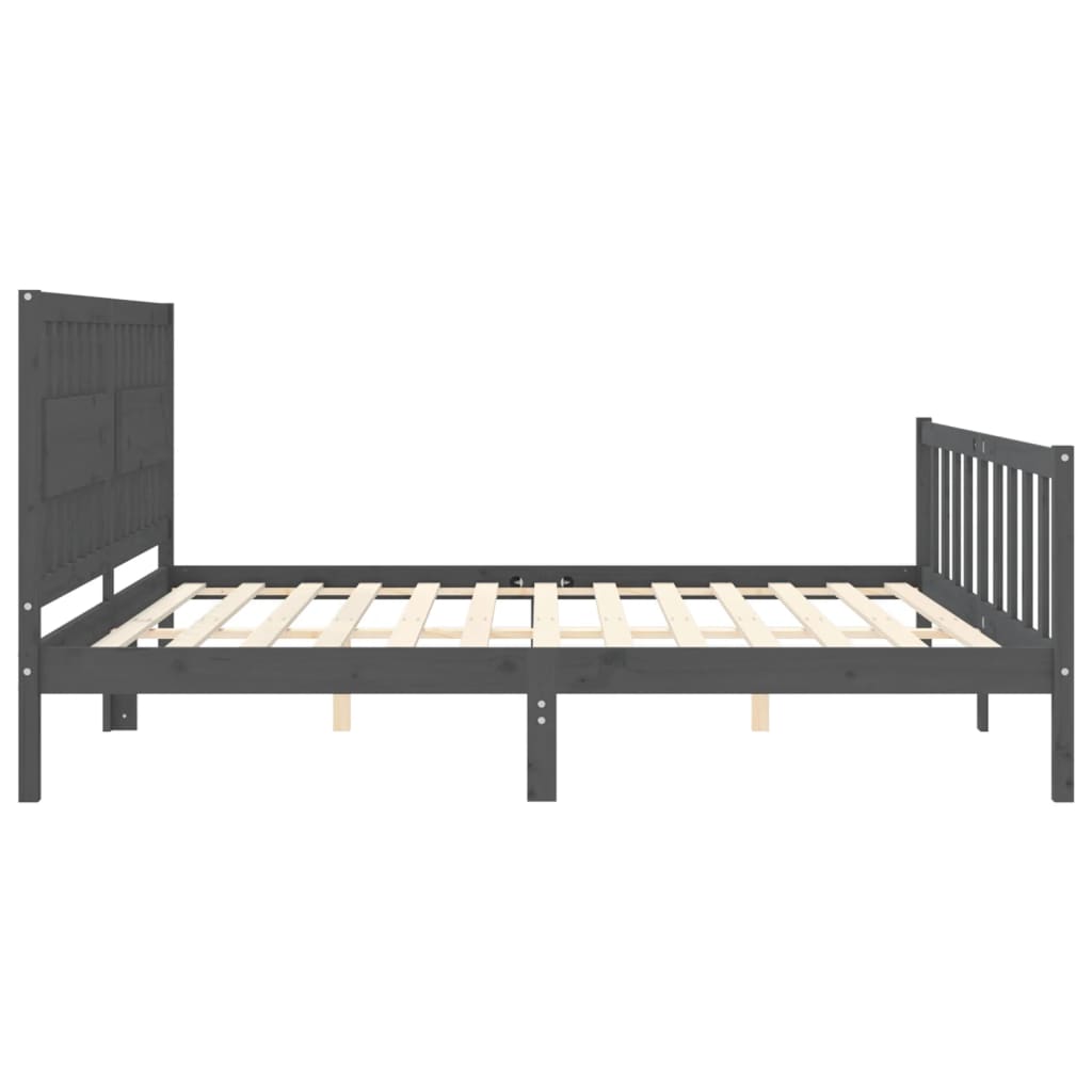 Bedframe Met Hoofdbord Massief Hout 200 x 200 cm Grijs