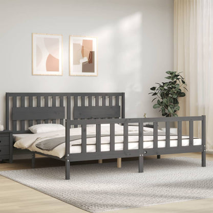 Bedframe Met Hoofdbord Massief Hout 200 x 200 cm Grijs