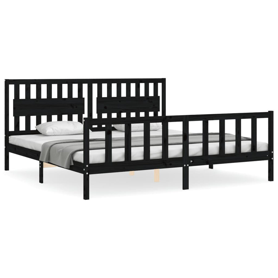 Bedframe Met Hoofdbord Massief Hout 200 x 200 cm Zwart