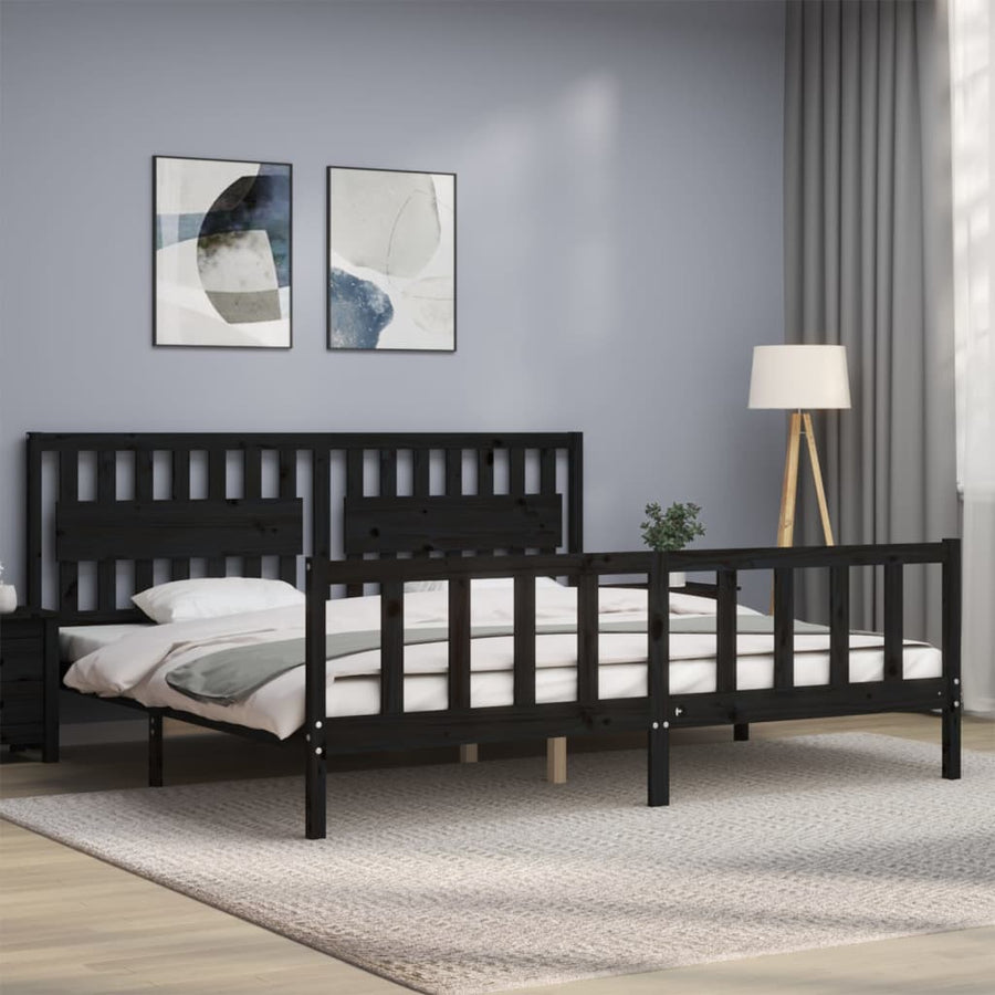 Bedframe Met Hoofdbord Massief Hout 200 x 200 cm Zwart