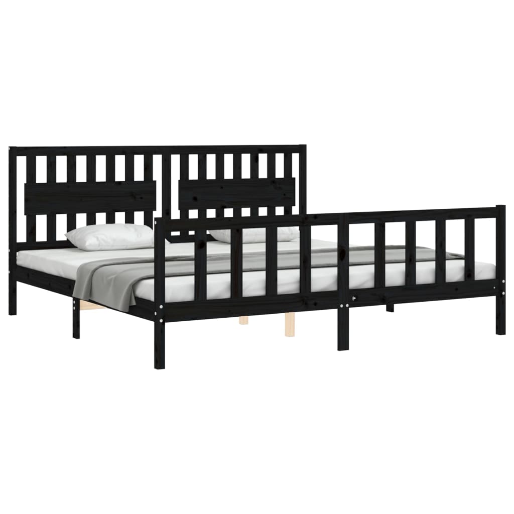 Bedframe Met Hoofdbord Massief Hout 200 x 200 cm Zwart