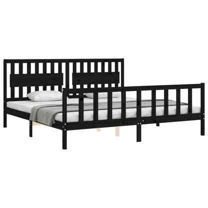 Bedframe Met Hoofdbord Massief Hout 200 x 200 cm Zwart