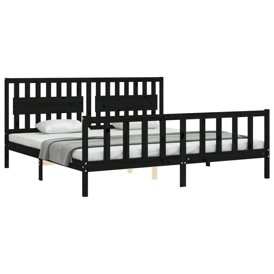 Bedframe Met Hoofdbord Massief Hout 200 x 200 cm Zwart