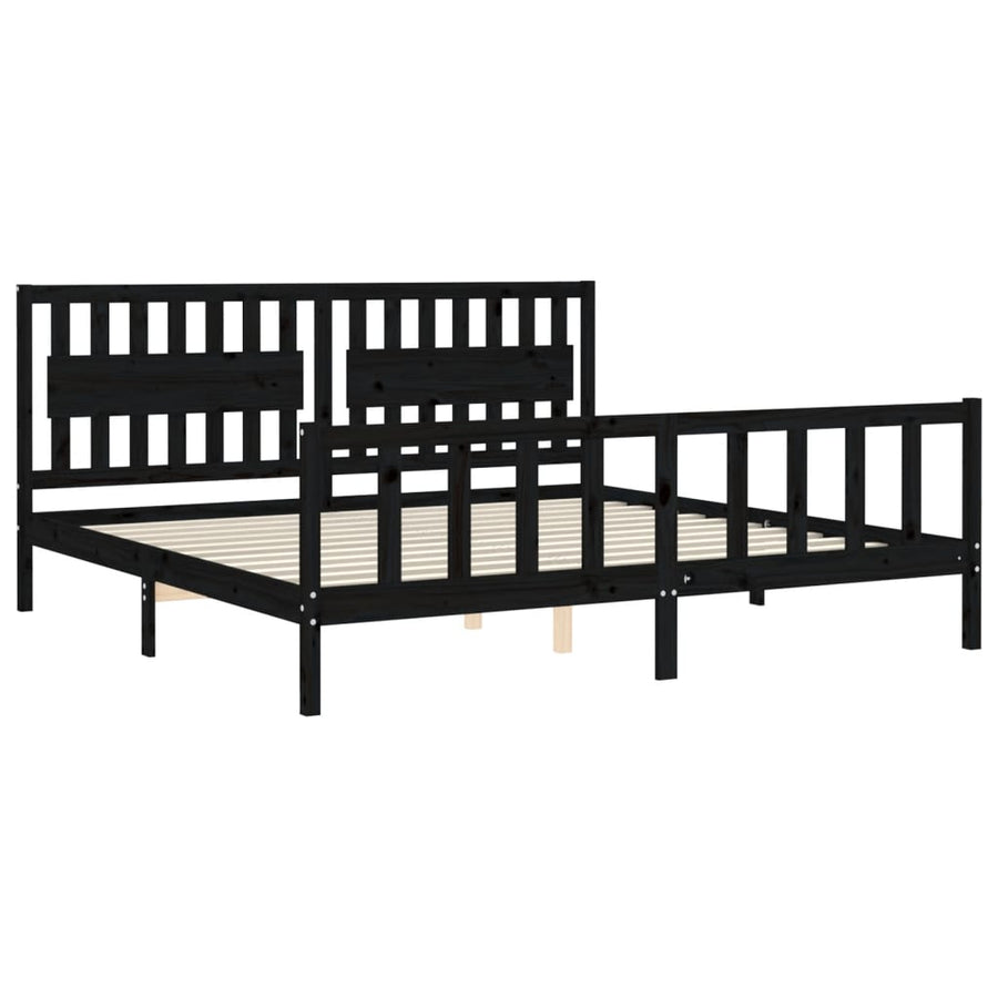 Bedframe Met Hoofdbord Massief Hout 200 x 200 cm Zwart