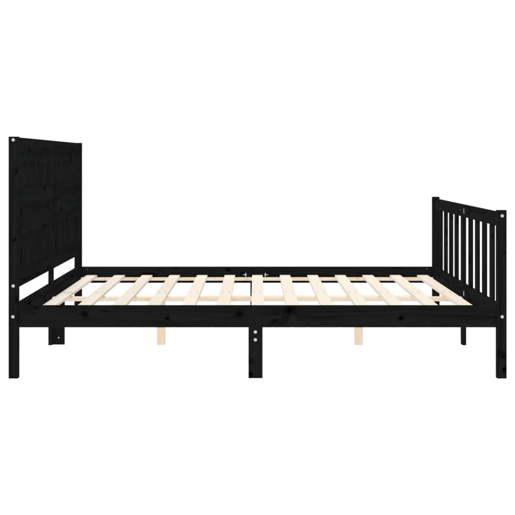 Bedframe Met Hoofdbord Massief Hout 200 x 200 cm Zwart