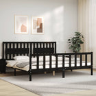 Solid wood bed frame with headboard black 200x200 cm