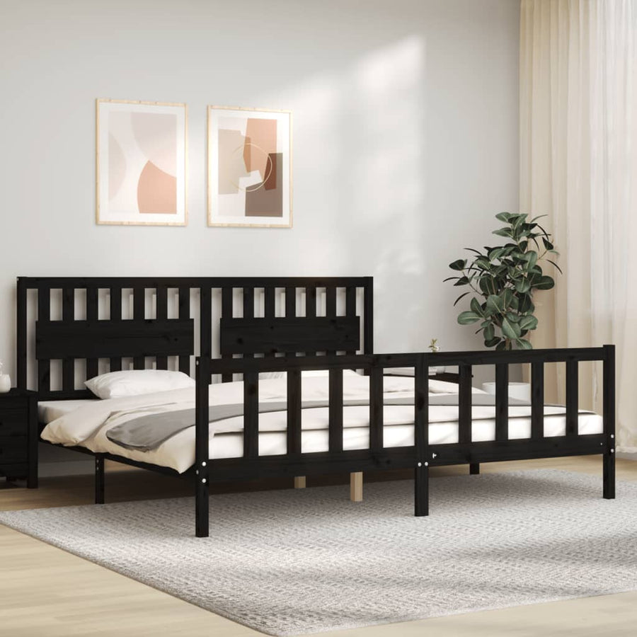 Bedframe Met Hoofdbord Massief Hout 200 x 200 cm Zwart