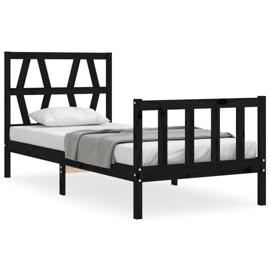 Bedframe met hoofdbord massief hout zwart 2FT6 Small Single 75 x 190 cm Zwart