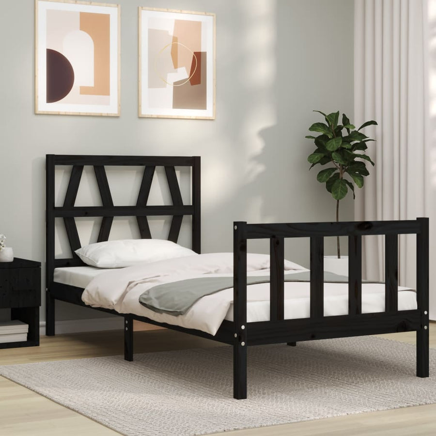 Bedframe met hoofdbord massief hout zwart 2FT6 Small Single 75 x 190 cm Zwart