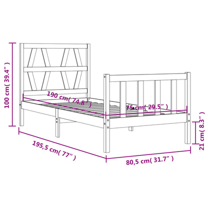 Bedframe met hoofdbord massief hout zwart 2FT6 Small Single 75 x 190 cm Zwart