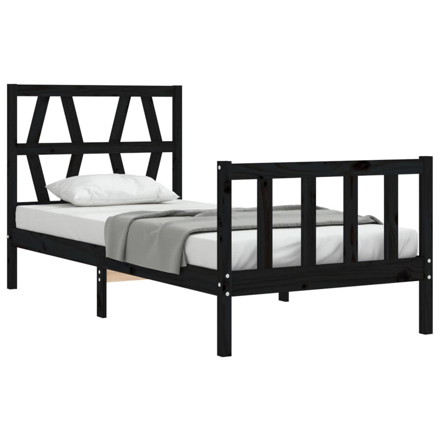 Bedframe met hoofdbord massief hout zwart 2FT6 Small Single 75 x 190 cm Zwart