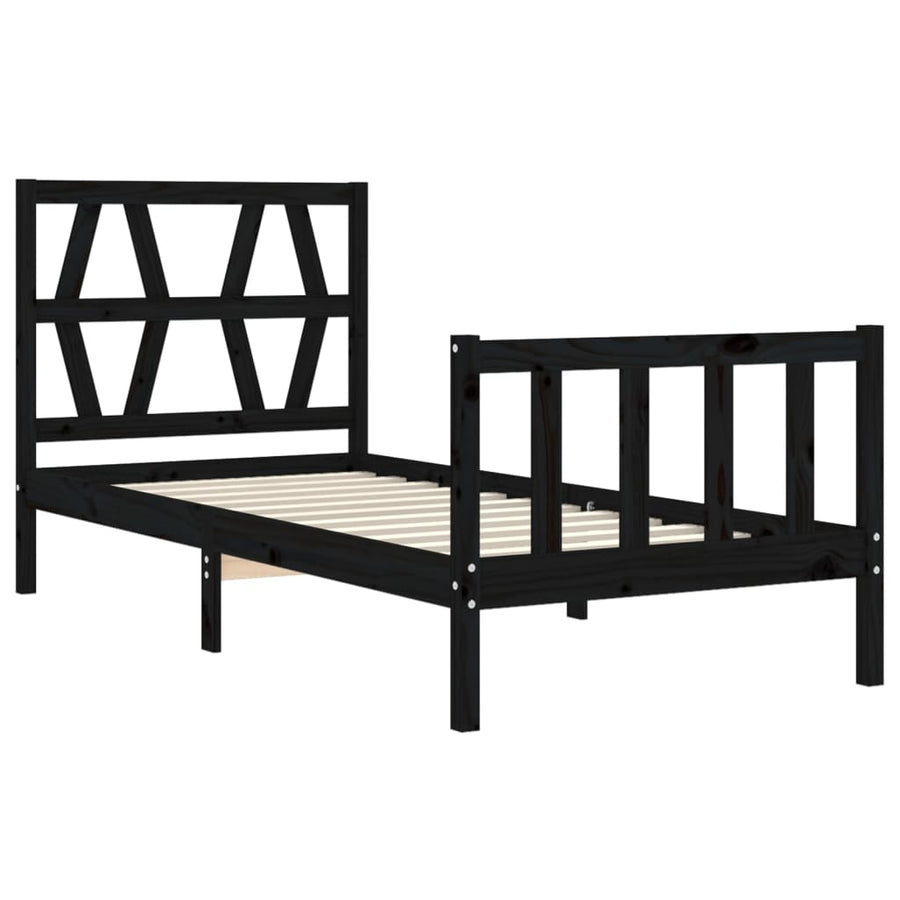 Bedframe met hoofdbord massief hout zwart 2FT6 Small Single 75 x 190 cm Zwart