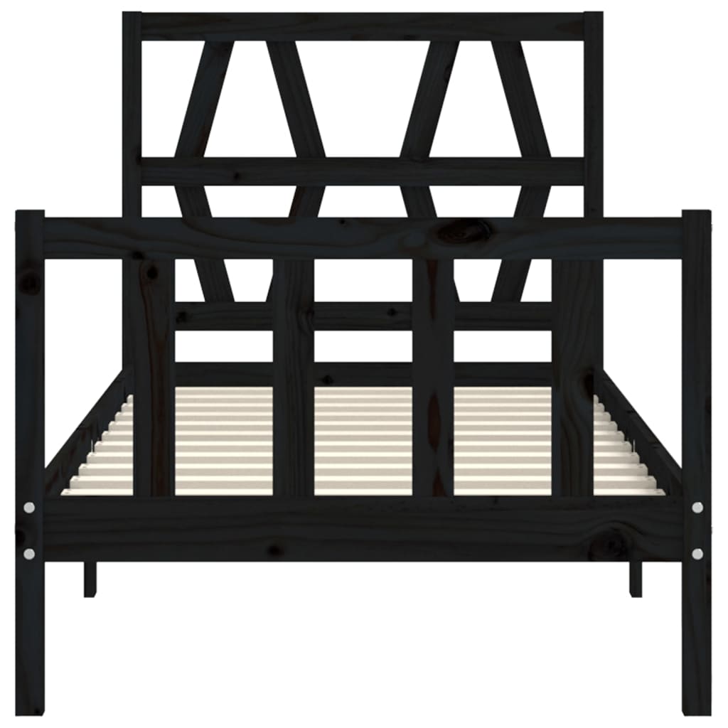 Bedframe met hoofdbord massief hout zwart 2FT6 Small Single 75 x 190 cm Zwart