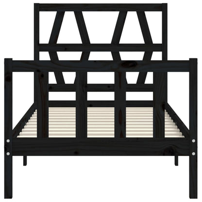 Bedframe met hoofdbord massief hout zwart 2FT6 Small Single 75 x 190 cm Zwart