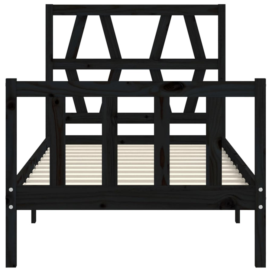 Bedframe met hoofdbord massief hout zwart 2FT6 Small Single 75 x 190 cm Zwart