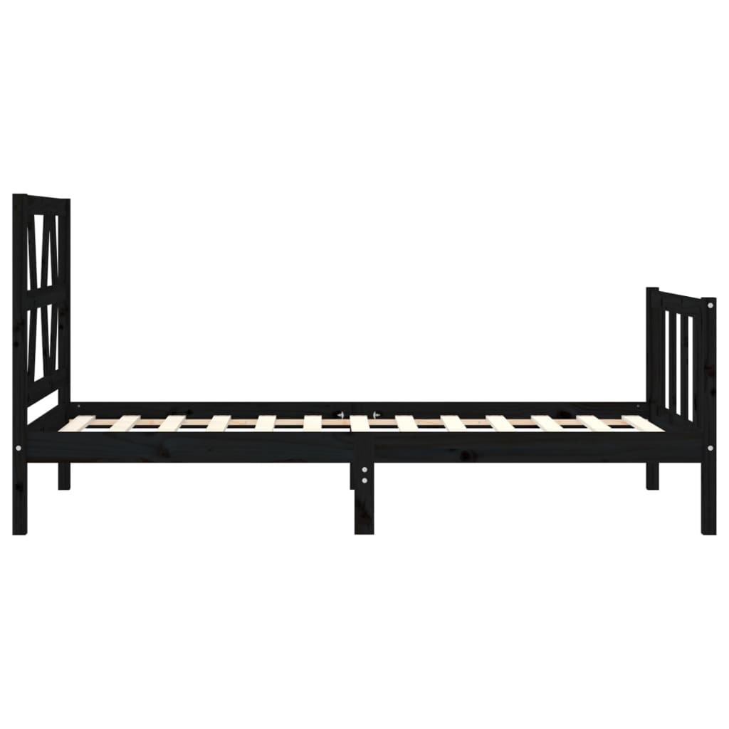 Bedframe met hoofdbord massief hout zwart 2FT6 Small Single 75 x 190 cm Zwart