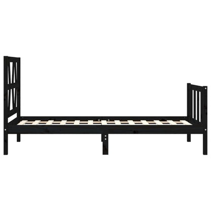 Bedframe met hoofdbord massief hout zwart 2FT6 Small Single 75 x 190 cm Zwart
