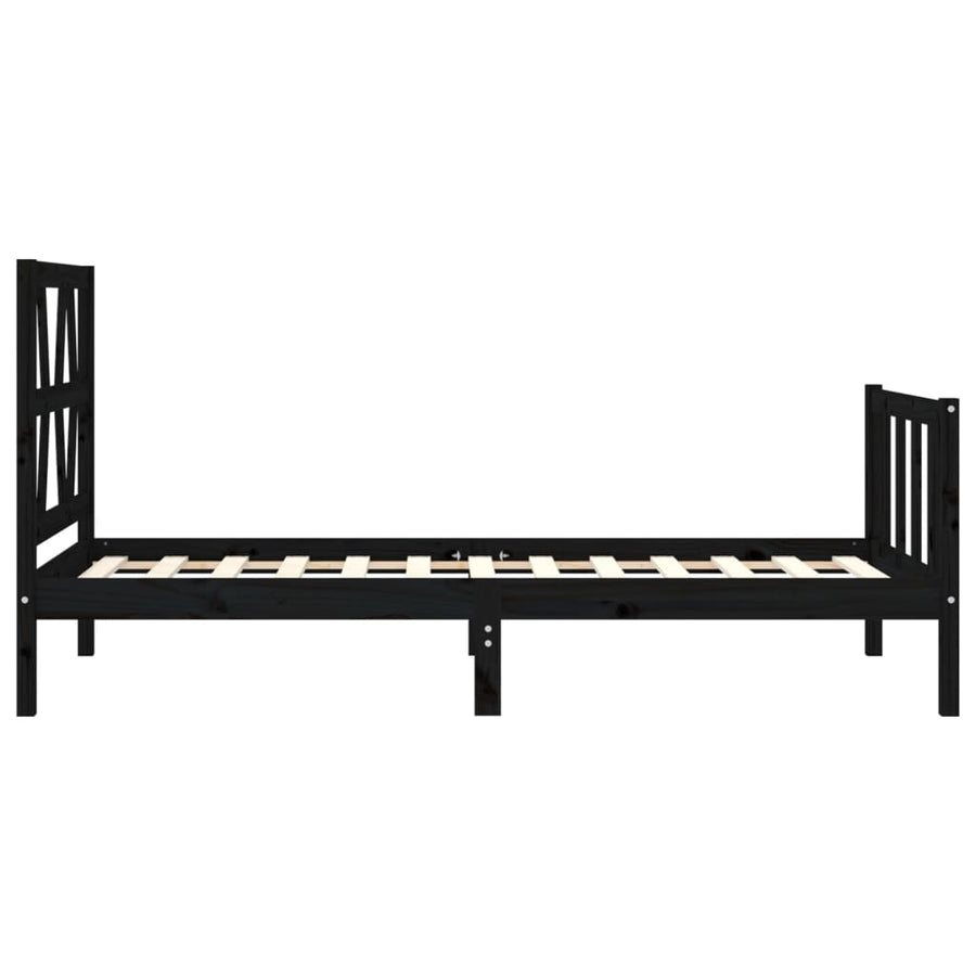 Bedframe met hoofdbord massief hout zwart 2FT6 Small Single 75 x 190 cm Zwart
