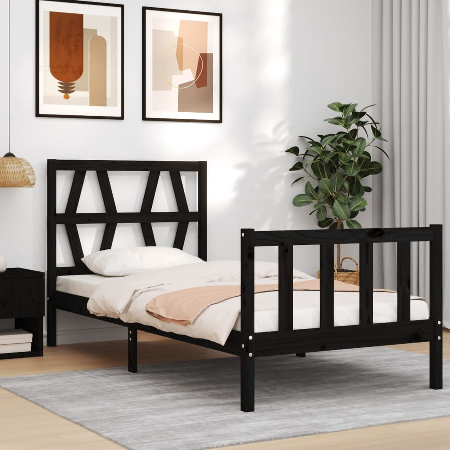 Bedframe met hoofdbord massief hout zwart 2FT6 Small Single 75 x 190 cm Zwart