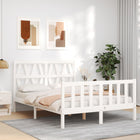 Bedframe met hoofdbord massief hout wit 140x190 cm 140 x 190 cm Wit