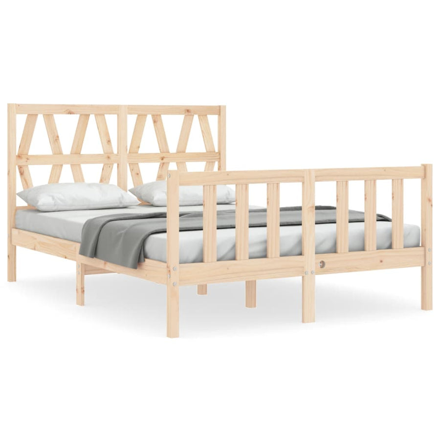 Bedframe met hoofdbord massief hout 140x200 cm 140 x 200 cm Naturel