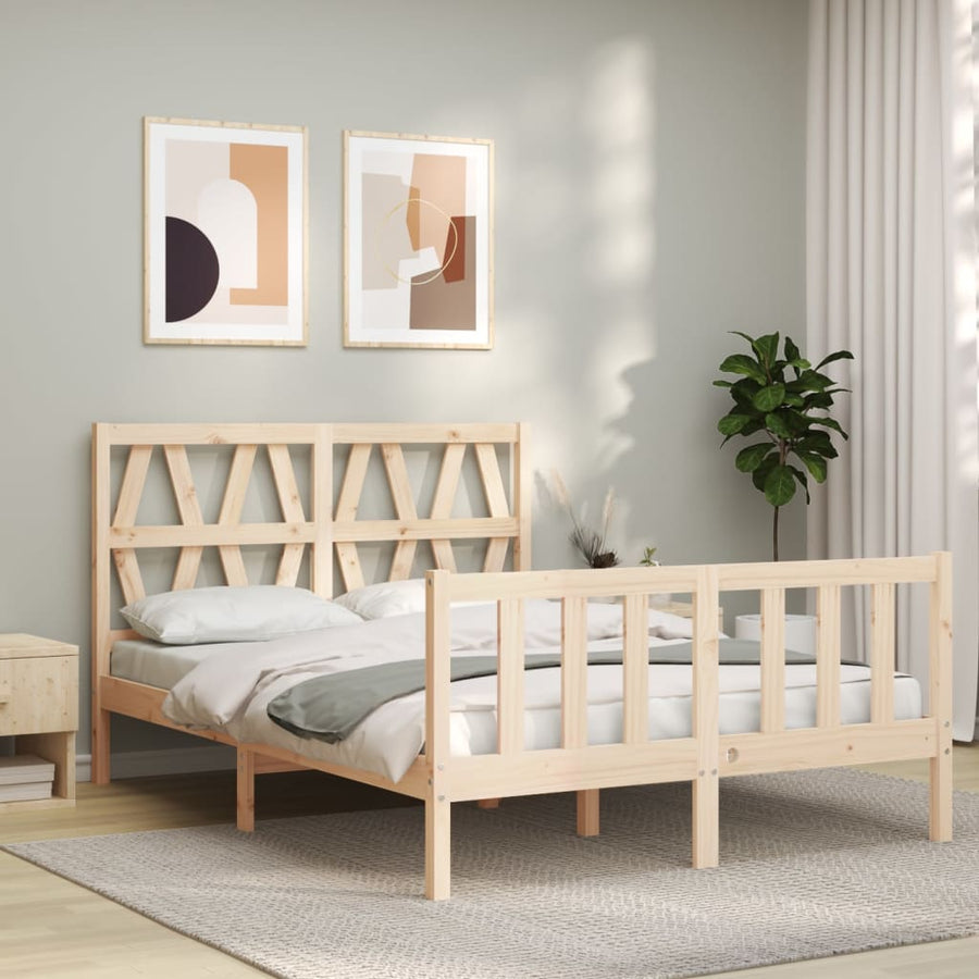 Bedframe met hoofdbord massief hout 140x200 cm 140 x 200 cm Naturel