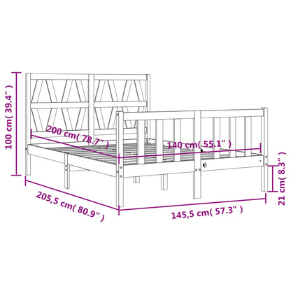 Bedframe met hoofdbord massief hout 140x200 cm 140 x 200 cm Naturel