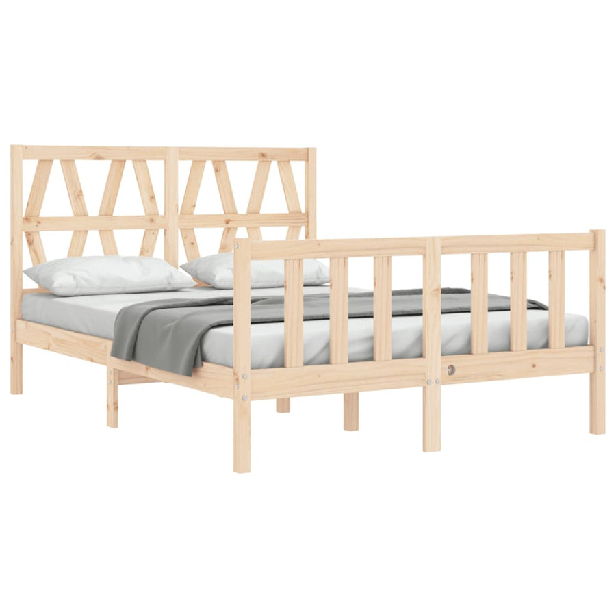 Bedframe met hoofdbord massief hout 140x200 cm 140 x 200 cm Naturel