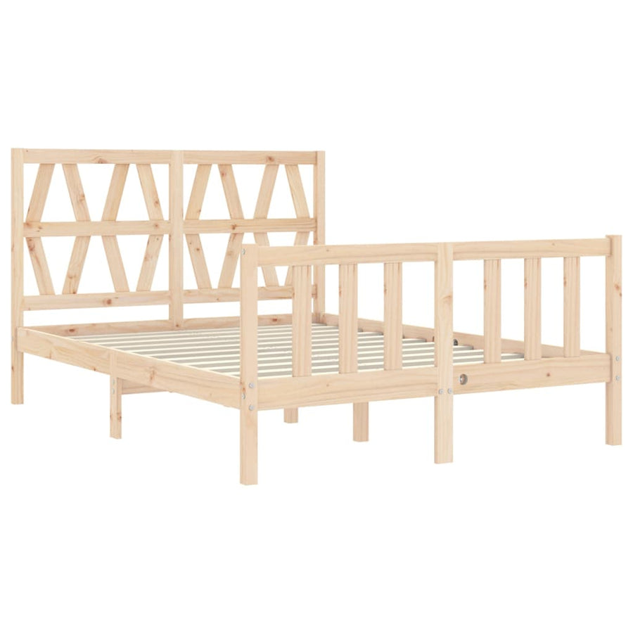 Bedframe met hoofdbord massief hout 140x200 cm 140 x 200 cm Naturel