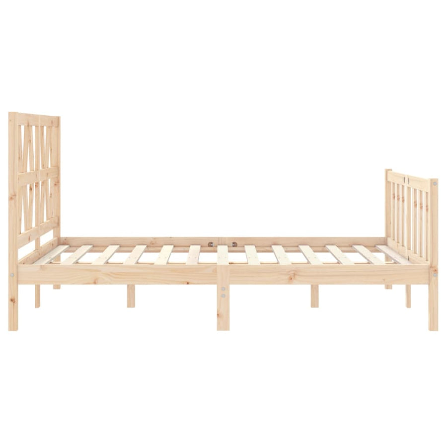 Bedframe met hoofdbord massief hout 140x200 cm 140 x 200 cm Naturel