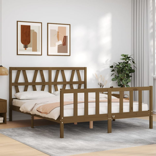 Bedframe met hoofdbord hout honingbruin 160x200 cm 160 x 200 cm Honingbruin