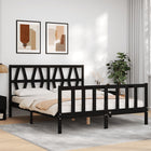 Bedframe met hoofdbord massief hout zwart 160x200 cm 160 x 200 cm Zwart