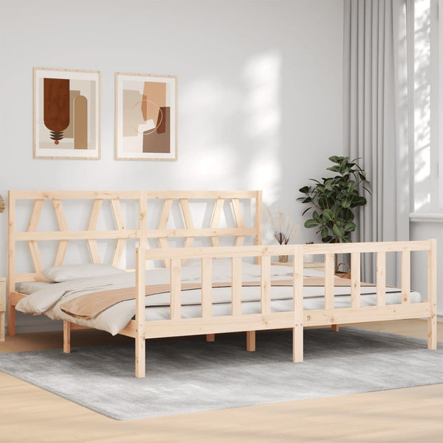 Bedframe met hoofdbord massief hout 200x200 cm 200 x 200 cm Naturel