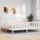 Bedframe met hoofdbord massief hout wit 200x200 cm 200 x 200 cm Wit