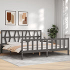 Bedframe met hoofdbord massief hout grijs 200x200 cm 200 x 200 cm Grijs