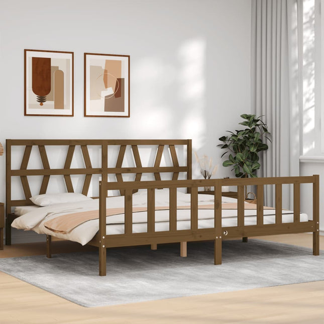 Bedframe met hoofdbord massief hout honingbruin 200x200 cm 200 x 200 cm Honingbruin